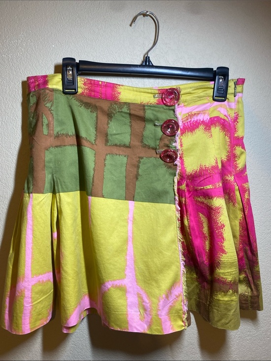 Skrtz Dresses & Skirts - Abstract Print Circle Skirt in Yellow, Pink & Green